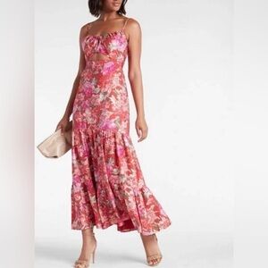 Express Floral Tie Front Tiered Maxi Dress, Vacation, Resort, Beach Cruise Dress